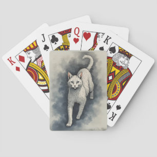 Vit katt i en kinesisk tuschteckningsstil casinokort