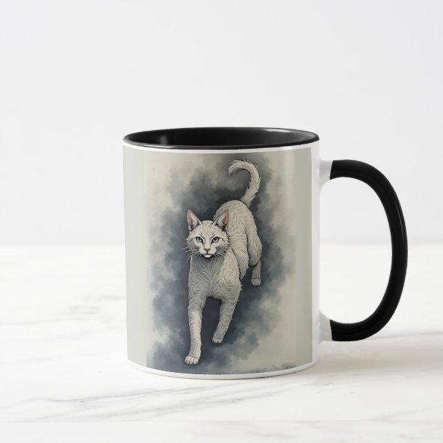 Vit katt i en kinesisk tuschteckningstil mugg (Höger)