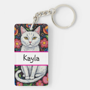 Vit katt i färgglada folkloristiska blommor Person