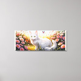Vit Katt i Flower Fält Ai Art Canvastryck