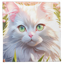Vit Katt i Flower Fält AI Art