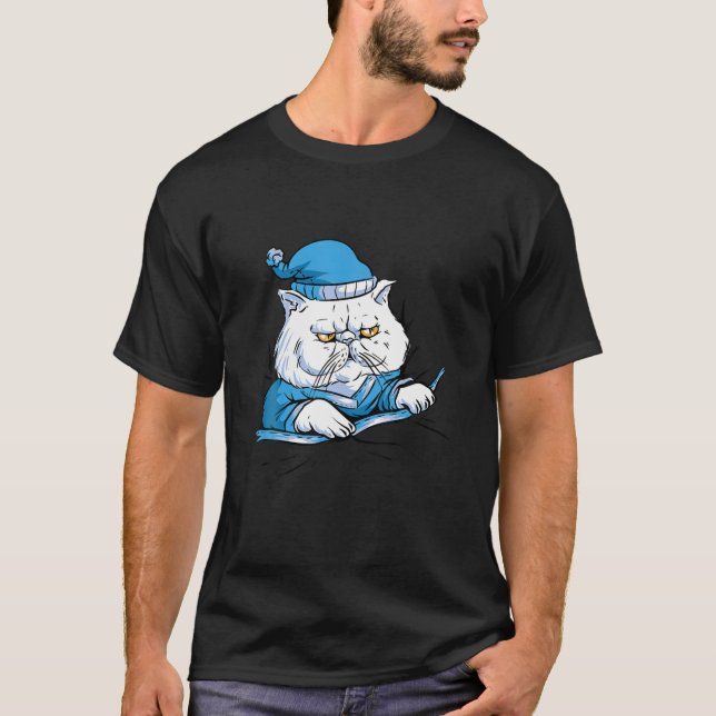 Vit katt i Pajamas Cute Funny Fluffy T Shirt (Framsida)