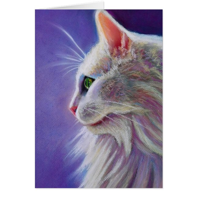 Vit katt i profil hälsningskort (Framsidan)