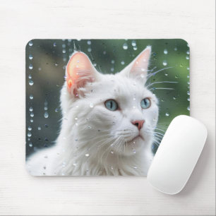 Vit katt i regnbåge musmatta
