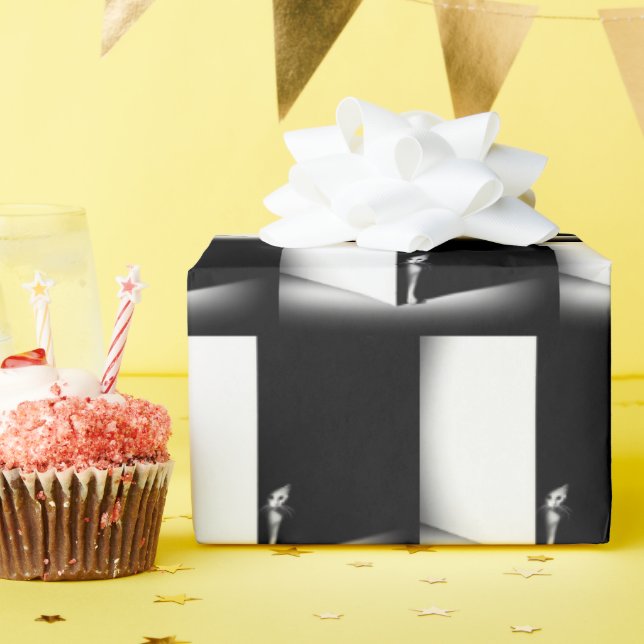 Vit katt i svart skugga presentpapper (Födelsedagsfest)