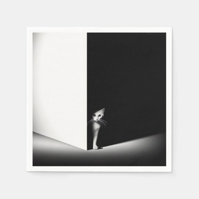 Vit katt i svarta skuggor pappersservett (Framsidan)