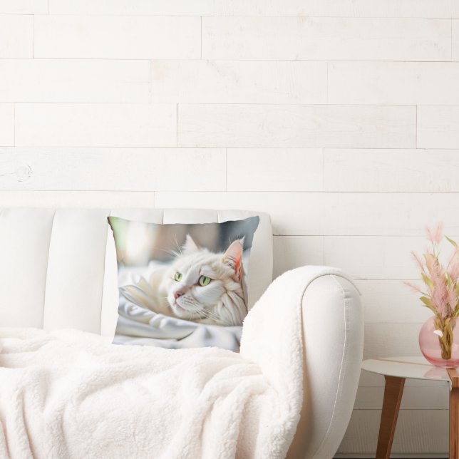 Vit Katt i vitt vrister Kudde (Soffa)