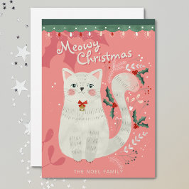 Vit katt julillustration Platt julkort