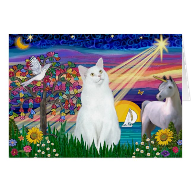 Vit katt - Magisk natt Hälsningskort (Framsidan Horizontal)