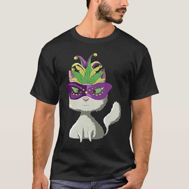 Vit katt Mardi Gras T Shirt (Framsida)