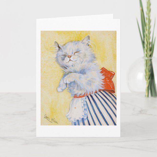 Vit katt med Apron, Louis Wain Kort (Framsida)