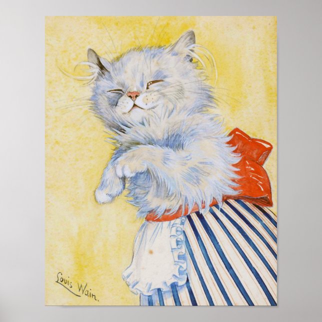 Vit katt med Apron, Louis Wain Poster (Framsidan)