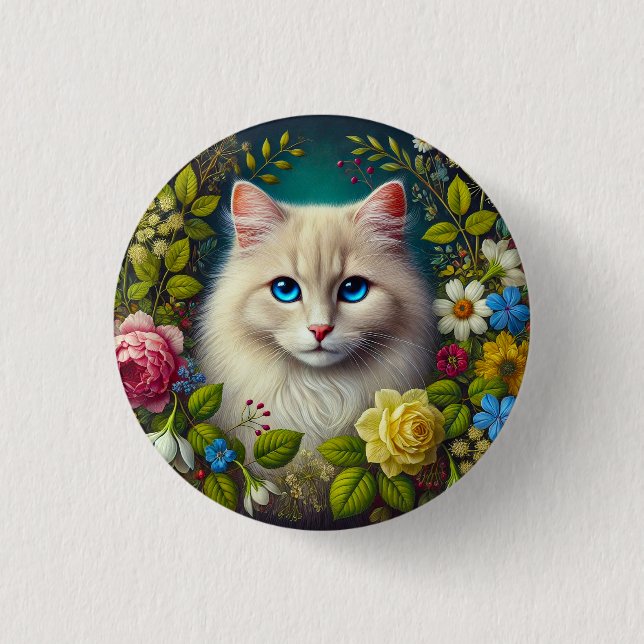 Vit katt med blå ögon knapp (Framsida)