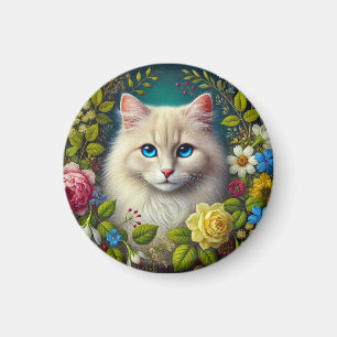 Vit katt med blå ögon magnet