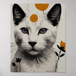 Vit Katt med Blommigt Inslag Poster