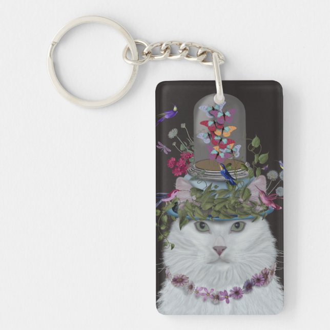 Vit Katt med Butterfly Bell Burk (Framsidan)