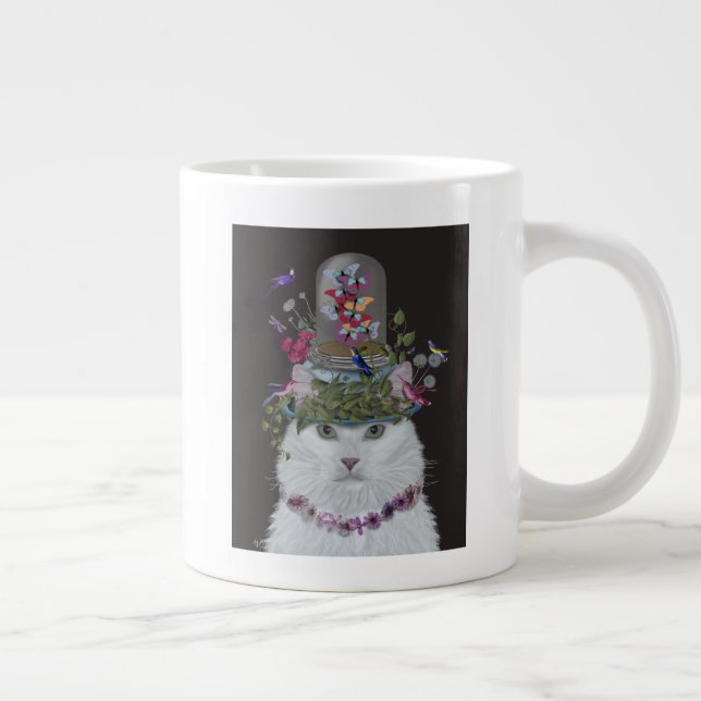 Vit Katt med Butterfly Bell Burk Jumbo Mugg (Höger)