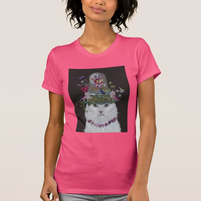 Vit Katt med Butterfly Bell Burk T Shirt (Framsida)
