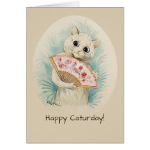 Vit katt med fläkt CC0134 Louis Wain