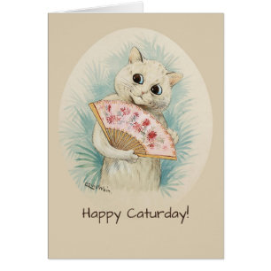 Vit katt med fläkt CC0134 Louis Wain Hälsningskort