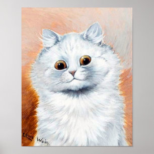 Vit Katt med Fläkt Poster