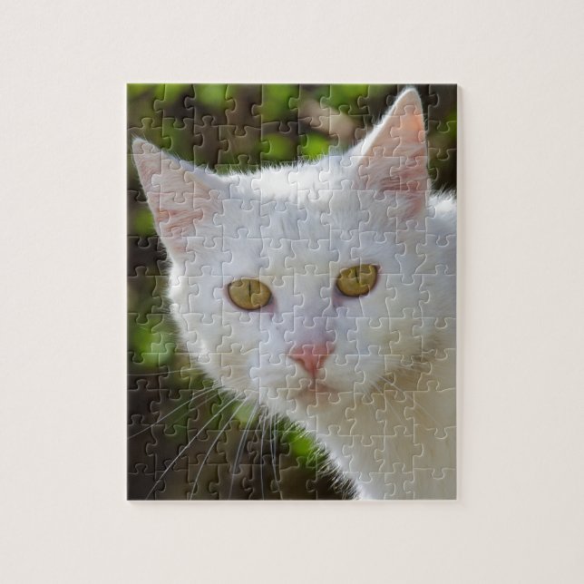 Vit Katt med Gult Öga Pussel (Vertikal)