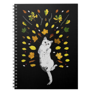 Vit katt med höst löv illustration anteckningsbok