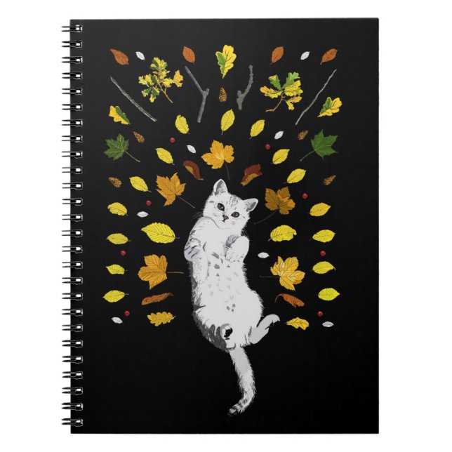 Vit katt med höst löv illustration anteckningsbok (Framsidan)