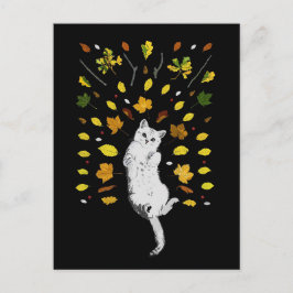 Vit katt med höst löv illustration vykort