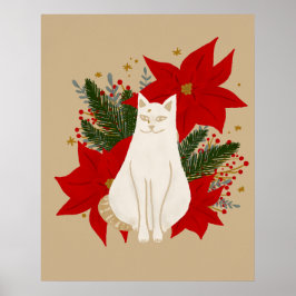 Vit katt med julklapp - klassisk poster