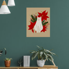 Vit katt med julklapp - klassisk poster