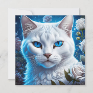 Vit katt med ljusblå ögon Blommig