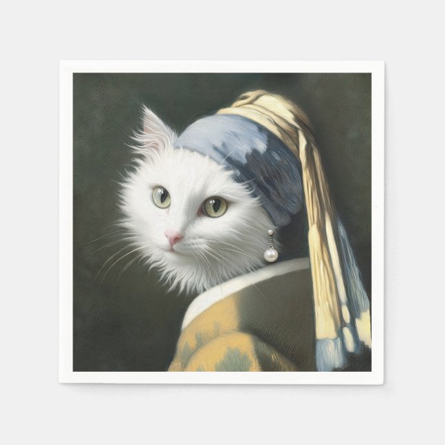 Vit katt med öronmålning pappersservett (Framsidan)