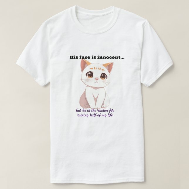 Vit katt med oskyldig ansikte t shirt (Design framsida)