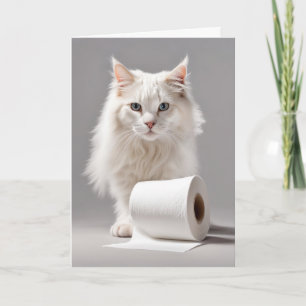Vit katt med Papper kotfattig kost Kort