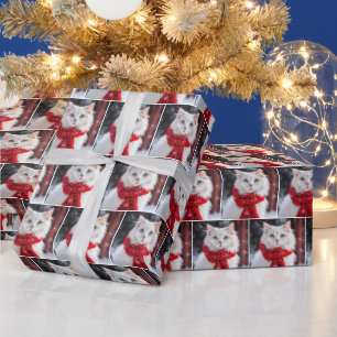 Vit Katt med röd vinter-scarf Presentpapper