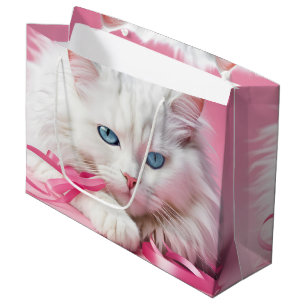 Vit katt med rosa band