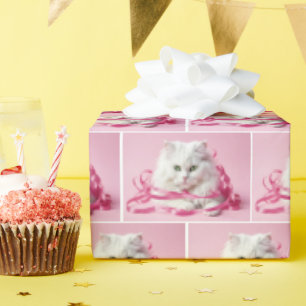 Vit katt med Rosa Bow Presentpapper