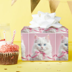 Vit katt med Rosa Bow Presentpapper