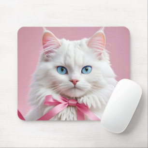 Vit katt med Rosa Ribbon Musmatta