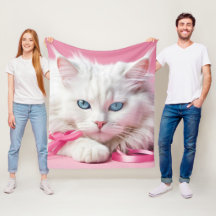 Vit Katt med Rosa Rosett band