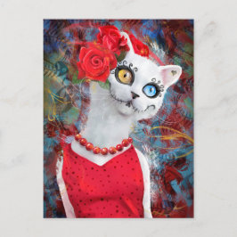 Vit katt med rosor vykort