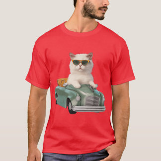 Vit katt med skuggor Köra en T Shirt