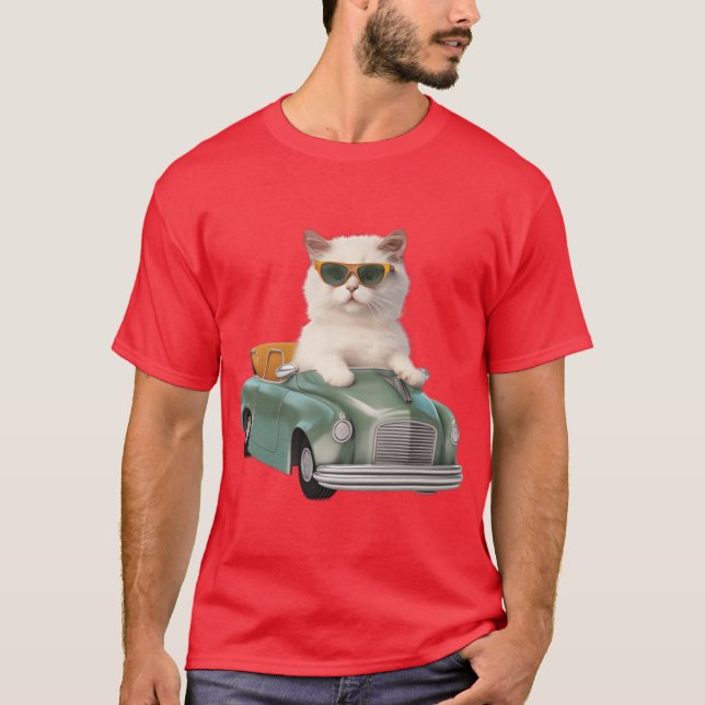 Vit katt med skuggor Köra en T Shirt (Framsida)