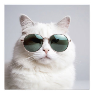 Vit katt med solglasögon, coola kattdjur, underbar fototryck