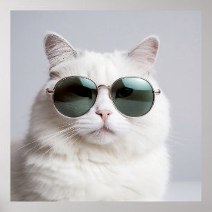 Vit katt med solglasögon, coola kattdjur, underbar poster