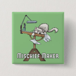 Vit Katt MisChief Maker-knapp Knapp