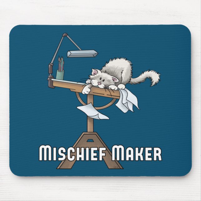 Vit Katt MisChief Maker Mouse Pad Musmatta (Framsidan)