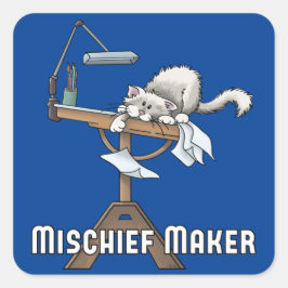 Vit Katt MisChief Maker Square Sticker Fyrkantigt Klistermärke