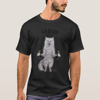 Vit Katt Muskelträning Viktlyftning Fitness In T Shirt